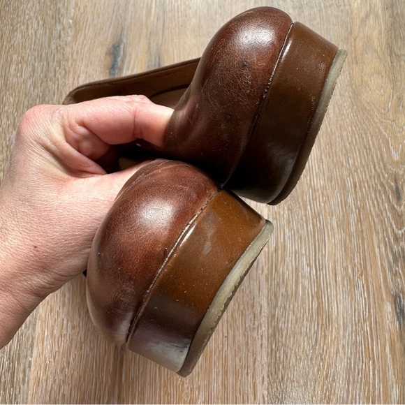 ALDO Cognac Brown Leather Platform Wedge Heel Shoes - Size 7.5 - Picture 6 of 10